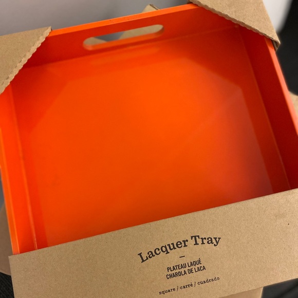 West Elm Orange Lacquer Square Tray (NWT) - Picture 3 of 5